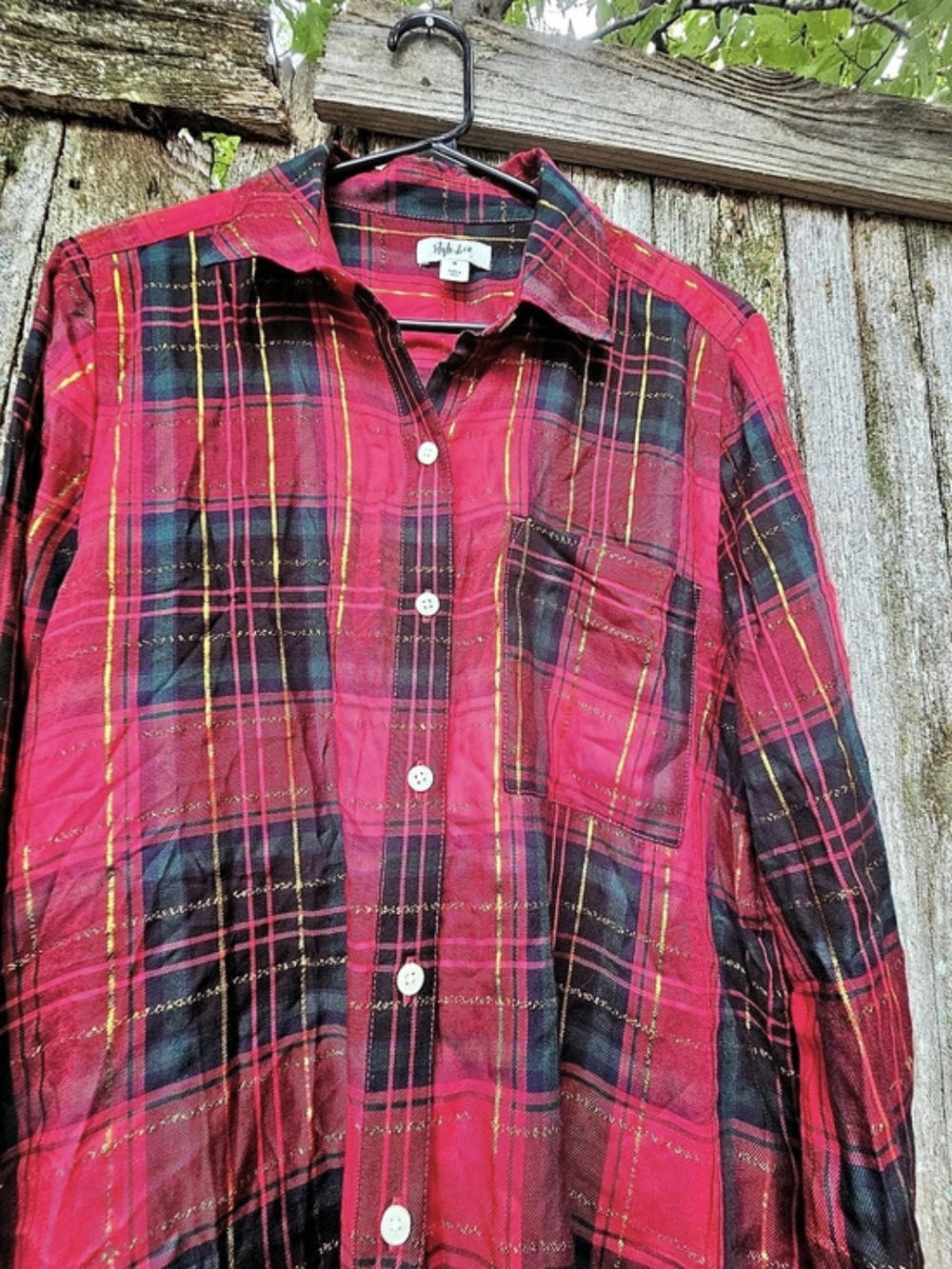 Style & Co Plaid Button Down in Red & Black